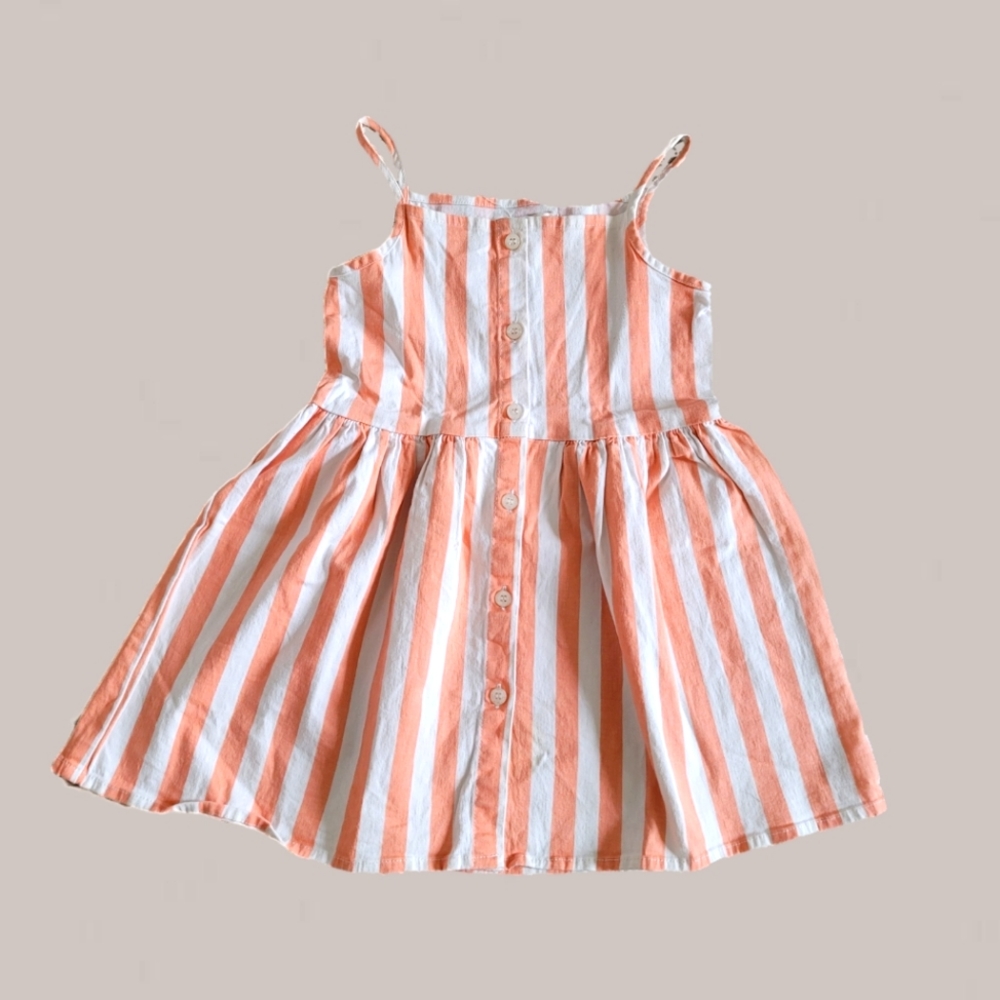 Boutique Girls' Coral Pink + White Candy Stripe Button Front Tank Dress 5Y